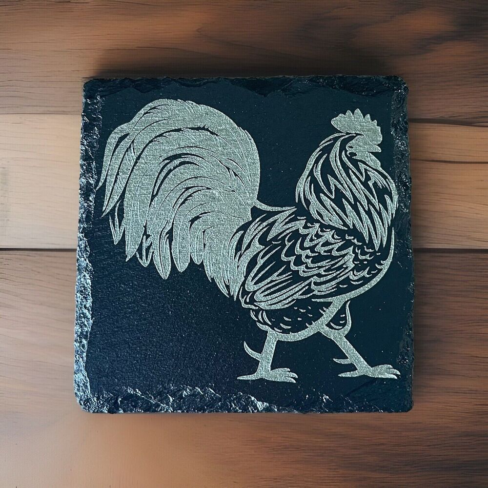 Slate Coasters Rooster Laser Engraved 🔥Set Of 4🔥Country Farmhouse Feel